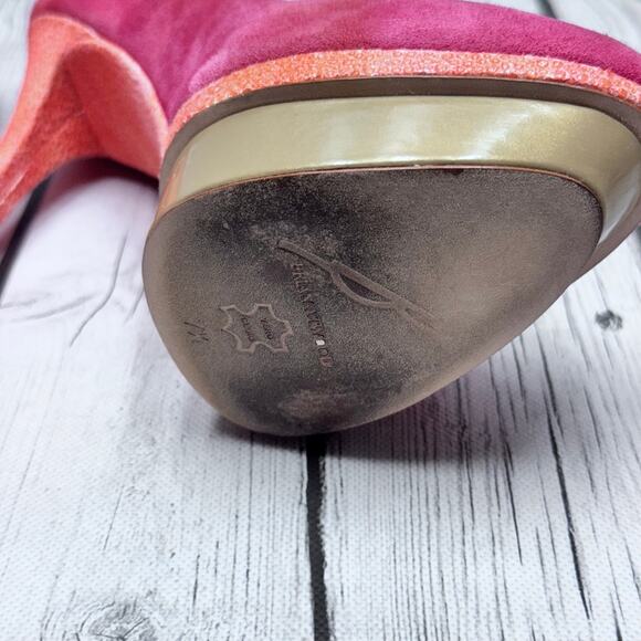 BRIAN ATWOOD Fontanne Suede Pink Orange Platform Stiletto Pumps Size  7 1/2 - Picture 9 of 12